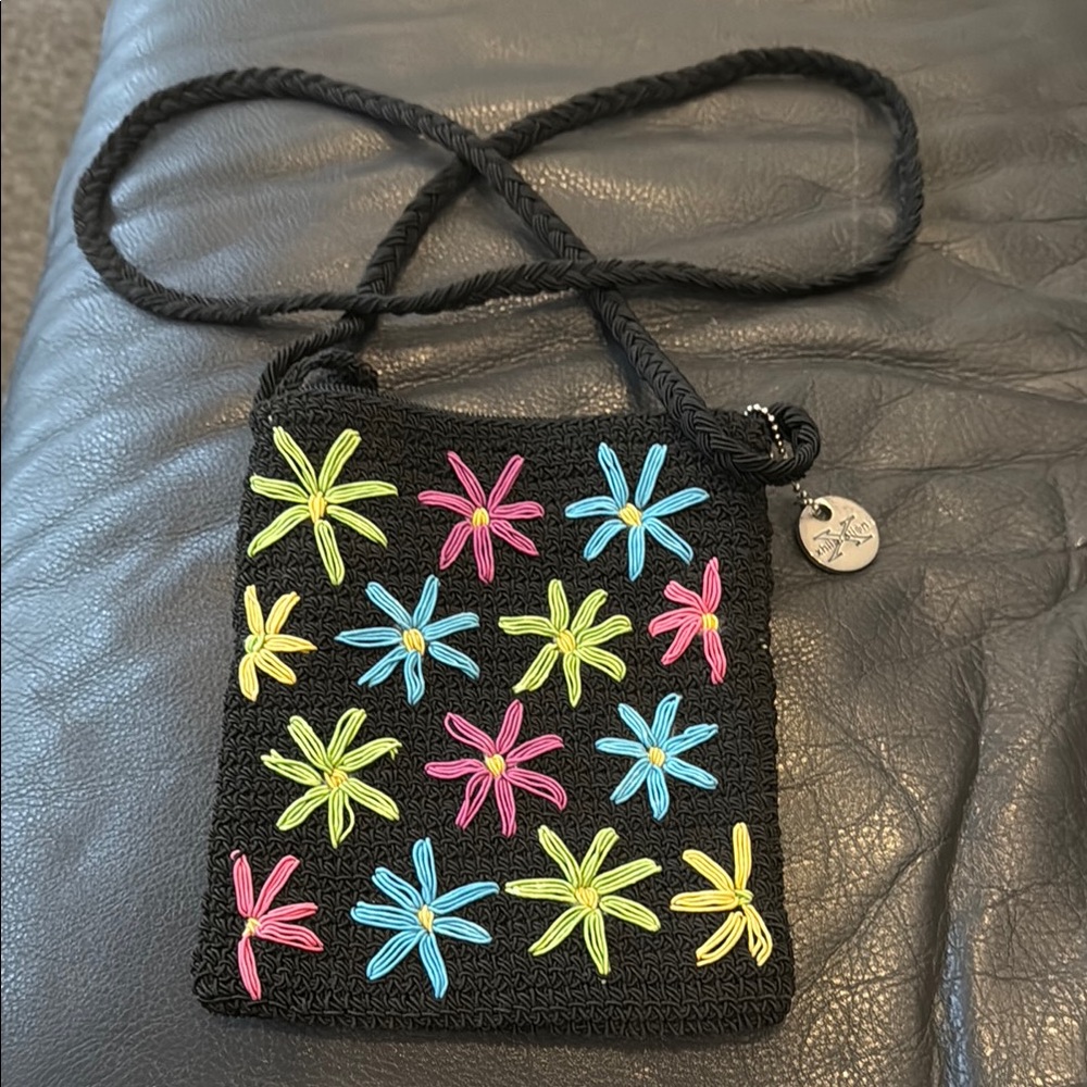 Playful Black and Yellow Floral Crossbody Bag